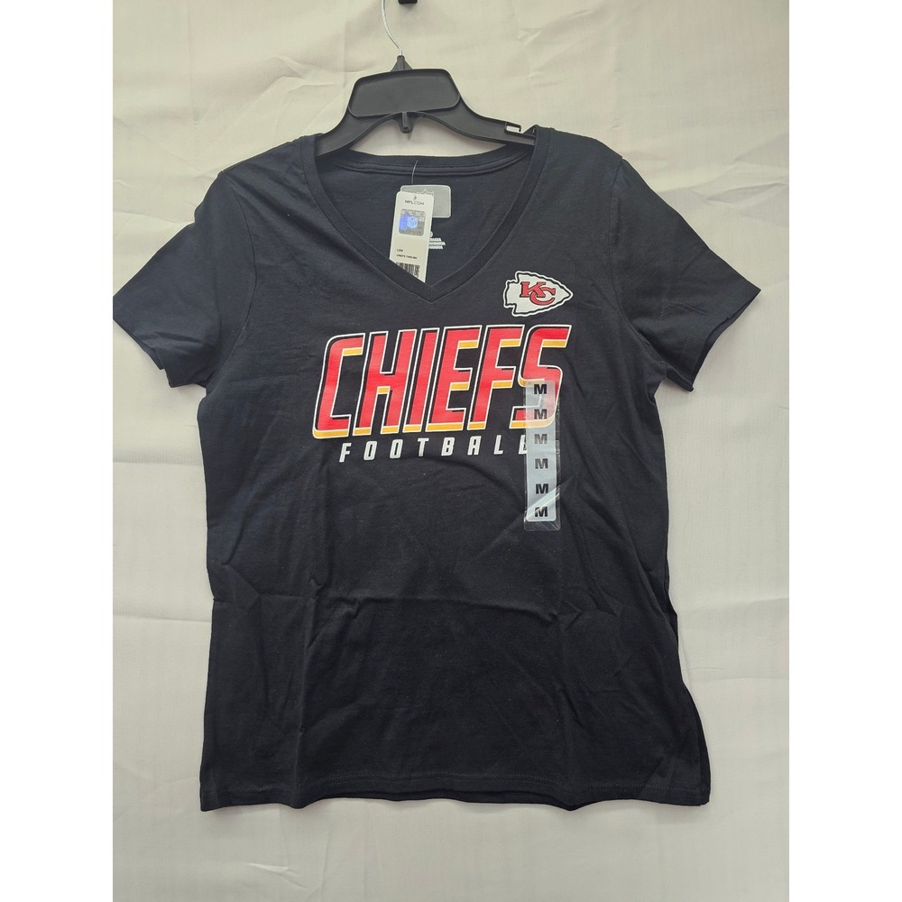 NFL Kansas City Chiefs Football V-Neck Graphic T-Shirt Black Mens Medium 2R52